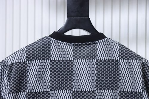 Louis Vuitton Rhinestone Letter Logo Checkerboard T-Shirt Black