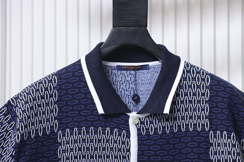 Louis Vuitton Short-Sleeve Jacquard Knit Cardigan (Checkerboard Pattern)