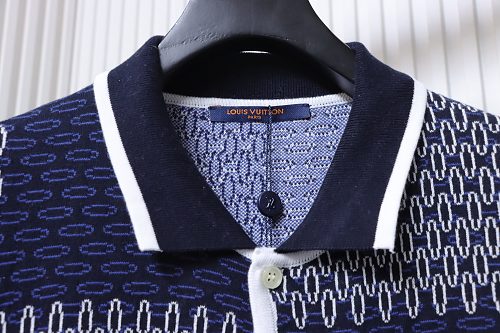 Louis Vuitton Short-Sleeve Jacquard Knit Cardigan (Checkerboard Pattern)