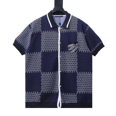 Louis Vuitton Short-Sleeve Jacquard Knit Cardigan (Checkerboard Pattern) 01