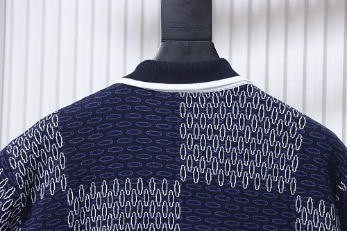 Louis Vuitton Short-Sleeve Jacquard Knit Cardigan (Checkerboard Pattern)