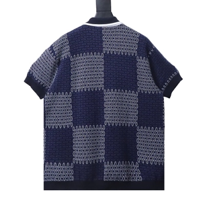 Louis Vuitton Short-Sleeve Jacquard Knit Cardigan (Checkerboard Pattern) 02
