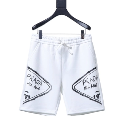 Prada Triangle Logo Hand-Drawn Print Shorts White 01