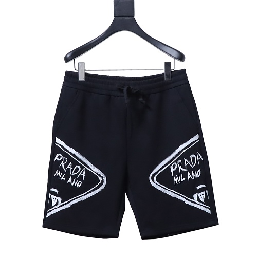 Prada Triangle Logo Hand-Drawn Print Shorts Black