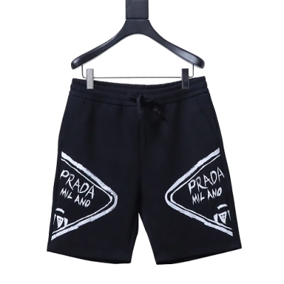 Prada Triangle Logo Hand-Drawn Print Shorts Black 01