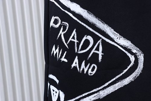 Prada Triangle Logo Hand-Drawn Print Shorts Black