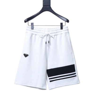 Prada White Shorts with Striped Hem 01