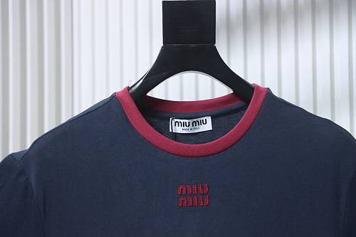 Miu Miu Blue and Red Color-Block T-Shirt