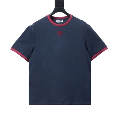 Miu Miu Blue and Red Color-Block T-Shirt 01