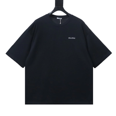 Miu Miu Embroidered Logo T-Shirt Black 01