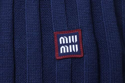 Miu Miu Preppy-Style Short-Sleeve Knit T-Shirt Blue