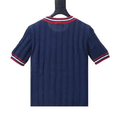 Miu Miu Preppy-Style Short-Sleeve Knit T-Shirt Blue 02