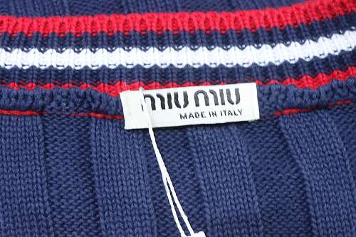 Miu Miu Preppy-Style Short-Sleeve Knit T-Shirt Blue