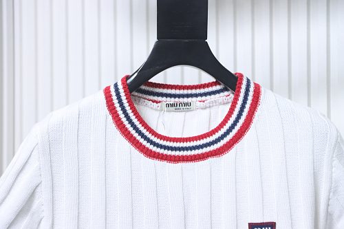 Miu Miu Preppy-Style Short-Sleeve Knit T-Shirt White