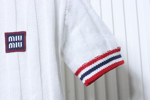 Miu Miu Preppy-Style Short-Sleeve Knit T-Shirt White