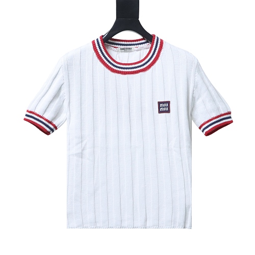 Miu Miu Preppy-Style Short-Sleeve Knit T-Shirt White