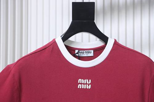 Miu Miu Red and White Color-Block T-shirt