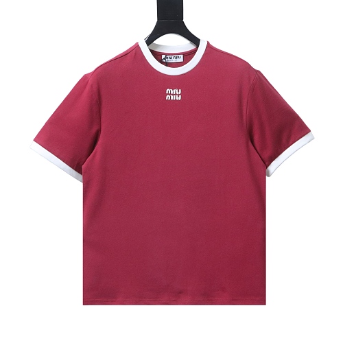 Miu Miu Red and White Color-Block T-shirt