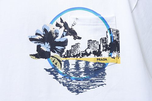 Prada Pocket Peony Print T-Shirt White