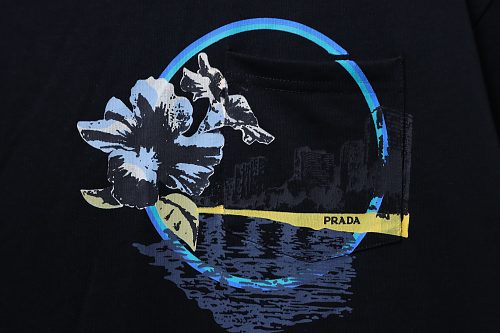 Prada Pocket Peony Print T-Shirt Black