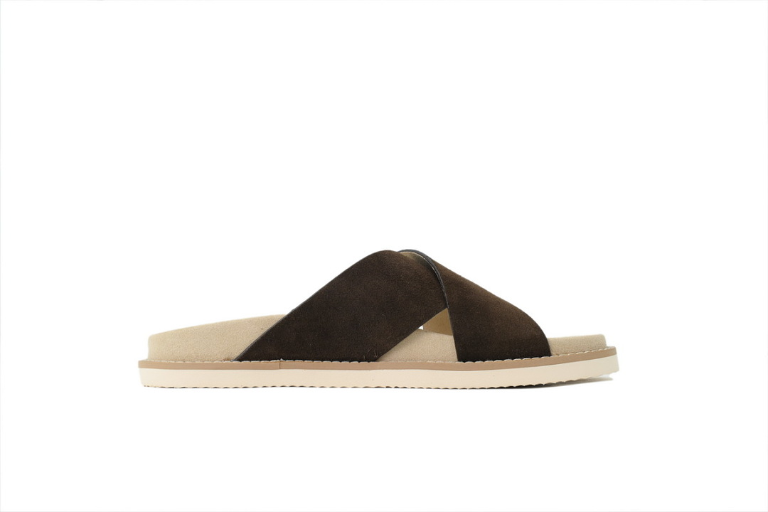 Brunello Cucinelli Suede Slide Sandals Coffee