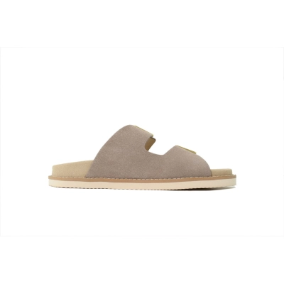Brunello Cucinelli Suede Slide Sandals Two-Strap Slides Beige 02