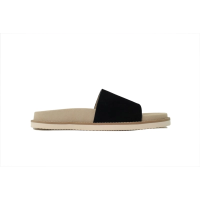 Brunello Cucinelli Suede Slide Sandals Wide Strap Black 02