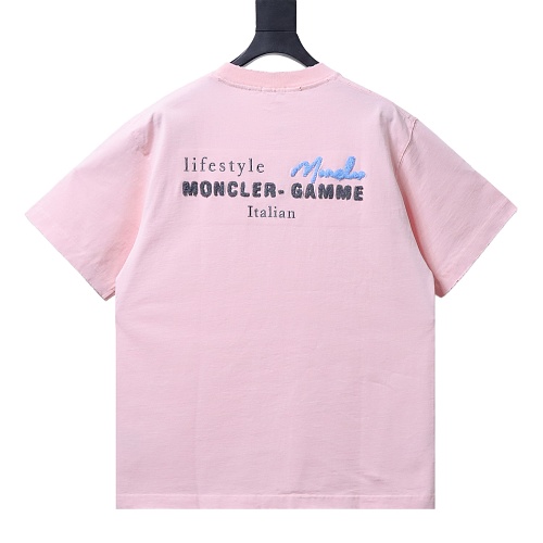 Moncler M-Embroidered Letter T-Shirt Pink