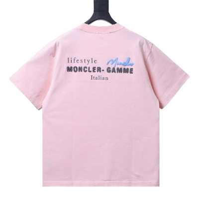 Moncler M-Embroidered Letter T-Shirt Pink 02