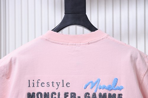 Moncler M-Embroidered Letter T-Shirt Pink