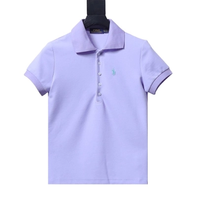 Ralph Lauren Pony Logo Embroidered Short-Sleeve Button-Down Shirt Purple 01