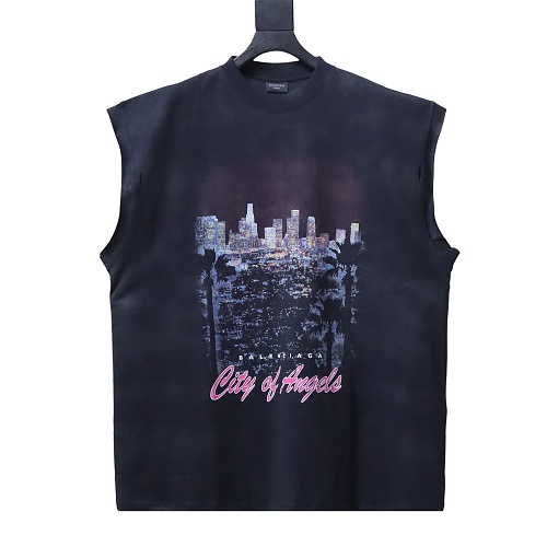 Balenciaga City Nightscape Print Short Sleeve Vest Black