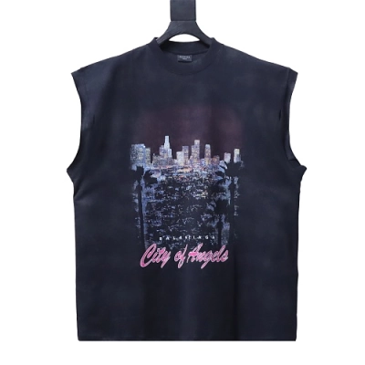 Balenciaga City Nightscape Print Short Sleeve Vest Black 01