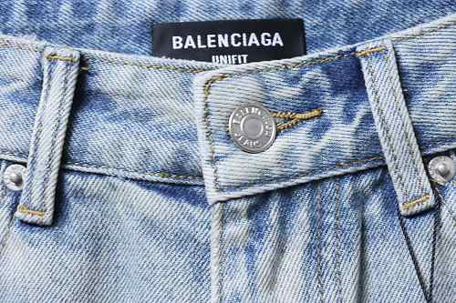 Balenciaga Denim Shorts with Fringed Hems