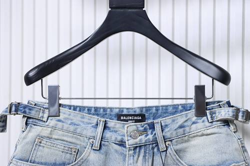 Balenciaga Denim Shorts with Fringed Hems