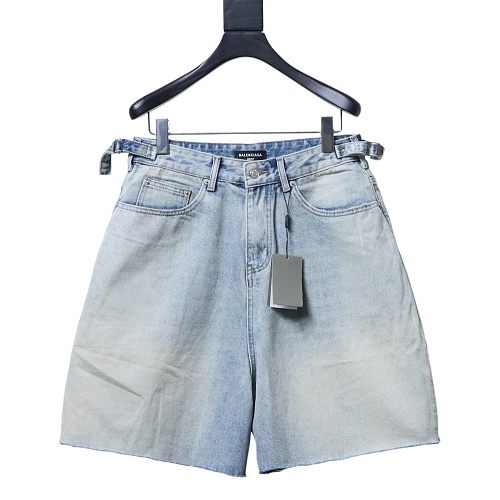 Balenciaga Denim Shorts with Fringed Hems