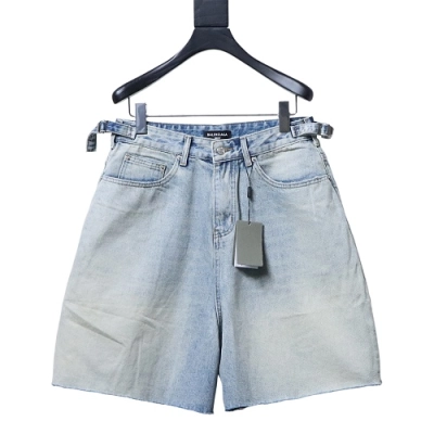 Balenciaga Denim Shorts with Fringed Hems 01