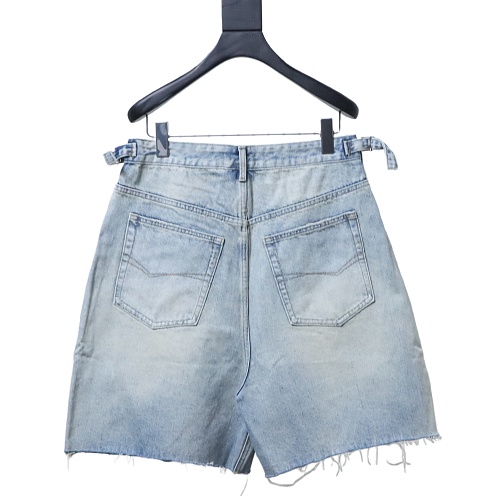 Balenciaga Denim Shorts with Fringed Hems