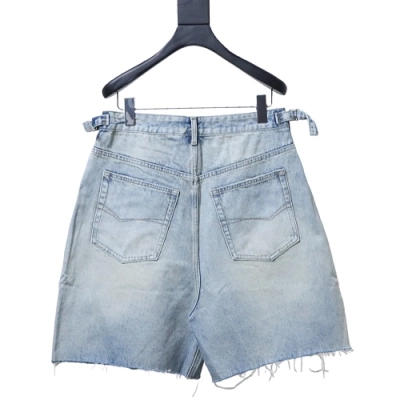 Balenciaga Denim Shorts with Fringed Hems 02