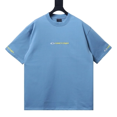 Balenciaga Sleeve Logo Embroidered T-Shirt Blue 01