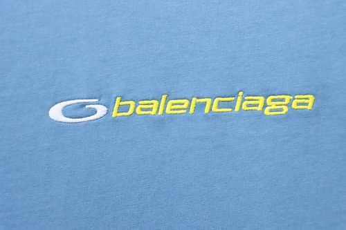 Balenciaga Sleeve Logo Embroidered T-Shirt Blue