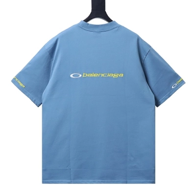 Balenciaga Sleeve Logo Embroidered T-Shirt Blue 02