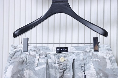 Balenciaga White and Gray Camouflage Shorts