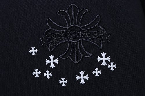 Chrome Hearts Black and White Cross-Embroidered T-Shirt
