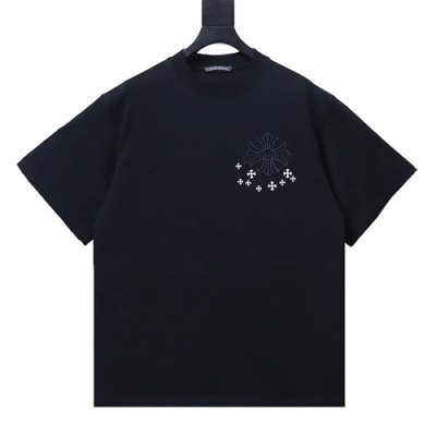 Chrome Hearts Black and White Cross-Embroidered T-Shirt 01