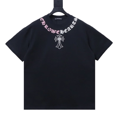 Chrome Hearts Color-block Gothic Script & Cross Print T-Shirt Black 01