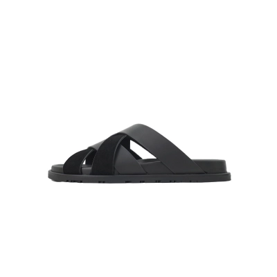 Hermes Flat Slide Sandals Cross Black 01