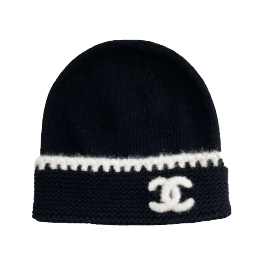 Chanel Beanie Cashmere Black White
