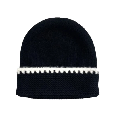 Chanel Beanie Cashmere Black White 02