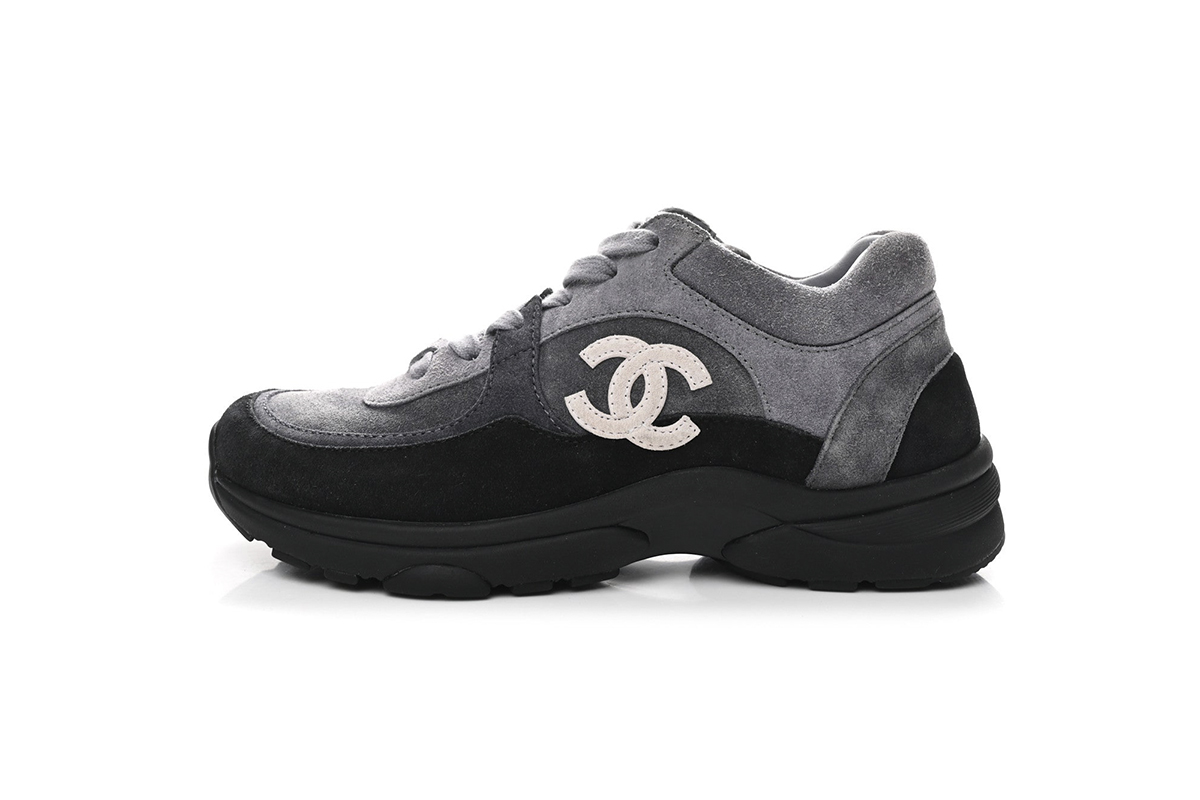 Chanel Suede Calfskin CC Sneakers Black Grey